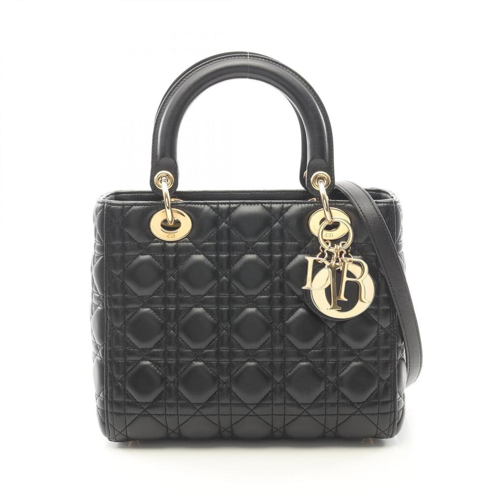 Christian Dior LADY Handbag Leather Black